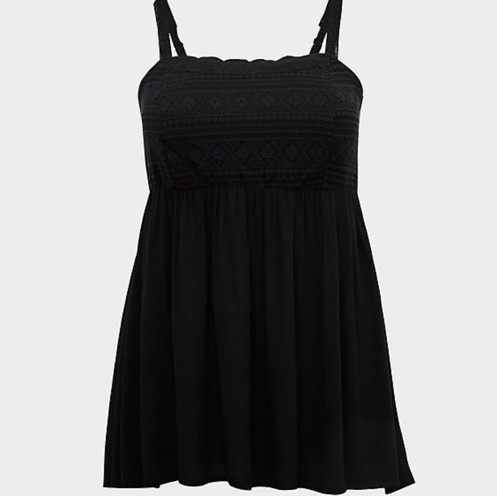 Torrid Black Embroidered Sharkbite Tank